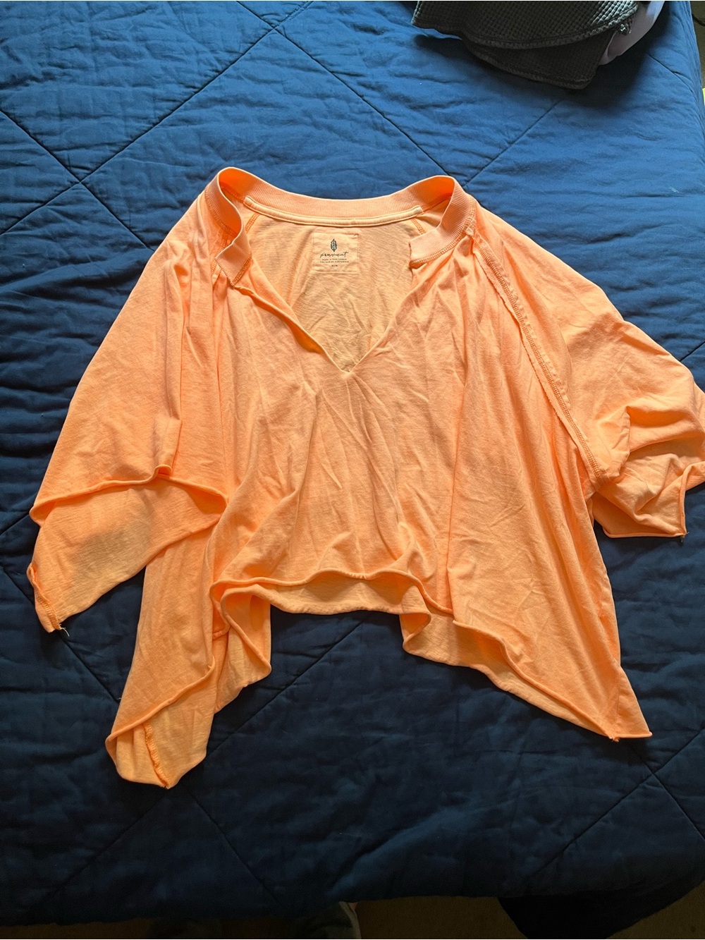 Free People Cropped Lightweight V-Neck Tee in Bright Orange